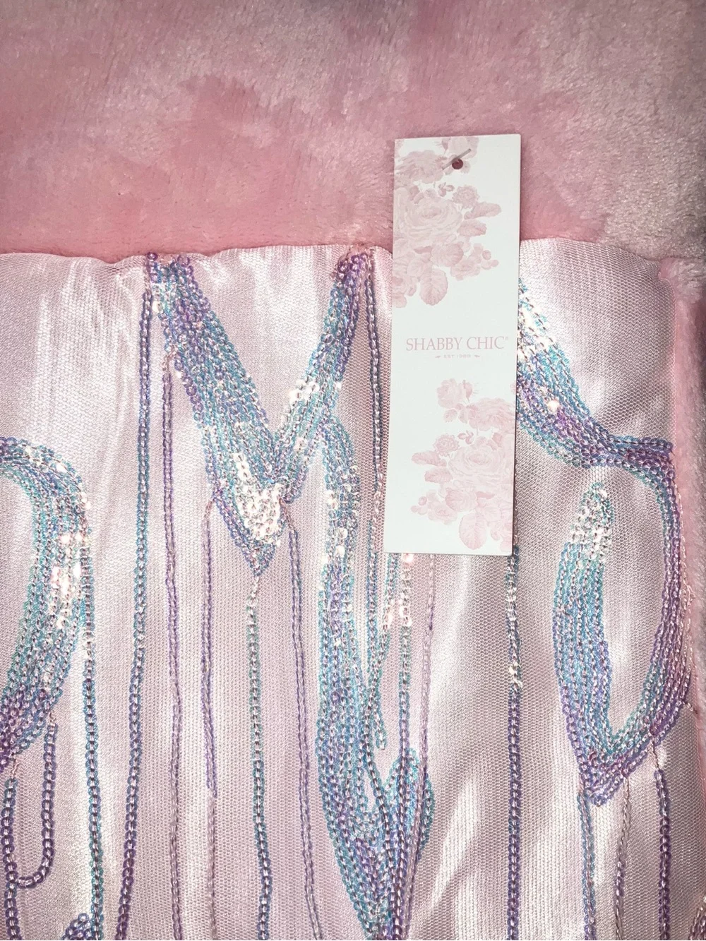 Shabby Chic Pink Faux Fur Snuggle Mermaid Tail Sequin Bling Shimmery Blanket NWT